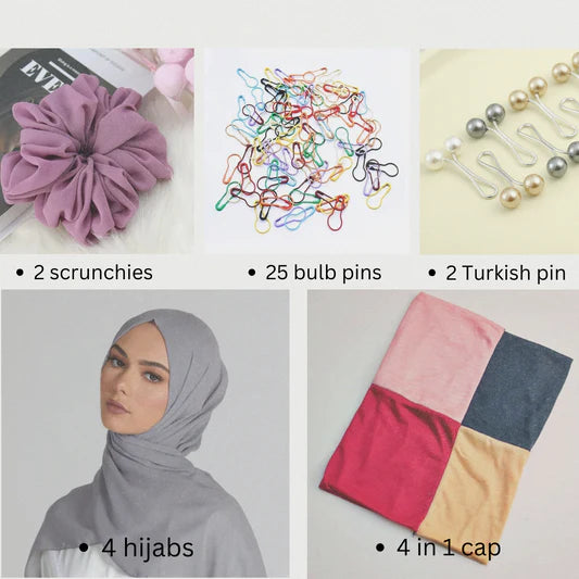 DEAL BOX 1  (PACK OF 4 HIJABS WITH ACCESSORIES)