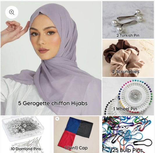 DEAL BOX 3  (PACK OF 5 HIJABS WITH ACCESSORIES)